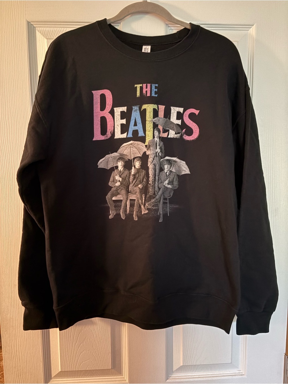 Jerzees Black Beatles Graphic Crewneck with Multicolor Lettering